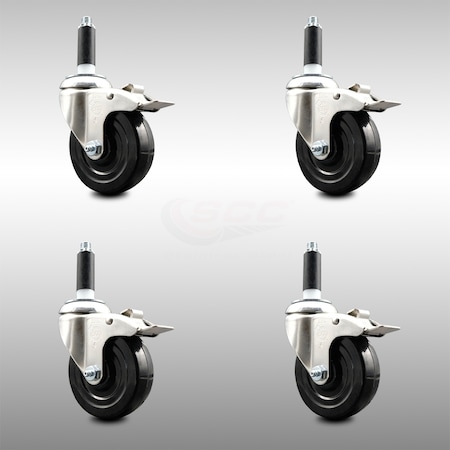 Service Caster 4 Inch 316SS Hard Rubber Wheel Swivel 7/8 Inch Stem Caster Set Lock Brake SCC SCC-SS316TTLEX20S414-HRS-78-4